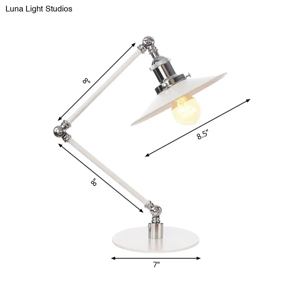 Vintage Adjustable Reading Lamp - Conical Desk Light White Metal 1 Stylish Design 8 Length Arm