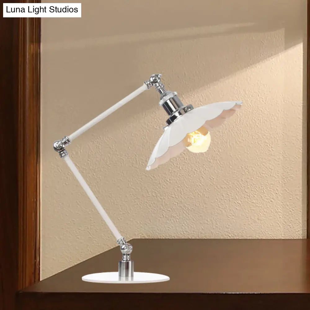 Vintage Adjustable Reading Lamp - Conical Desk Light White Metal 1 Stylish Design 8 Length Arm