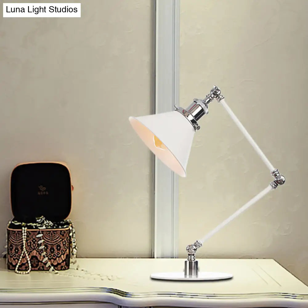 Vintage Adjustable Reading Lamp - Conical Desk Light White Metal 1 Stylish Design 8 Length Arm
