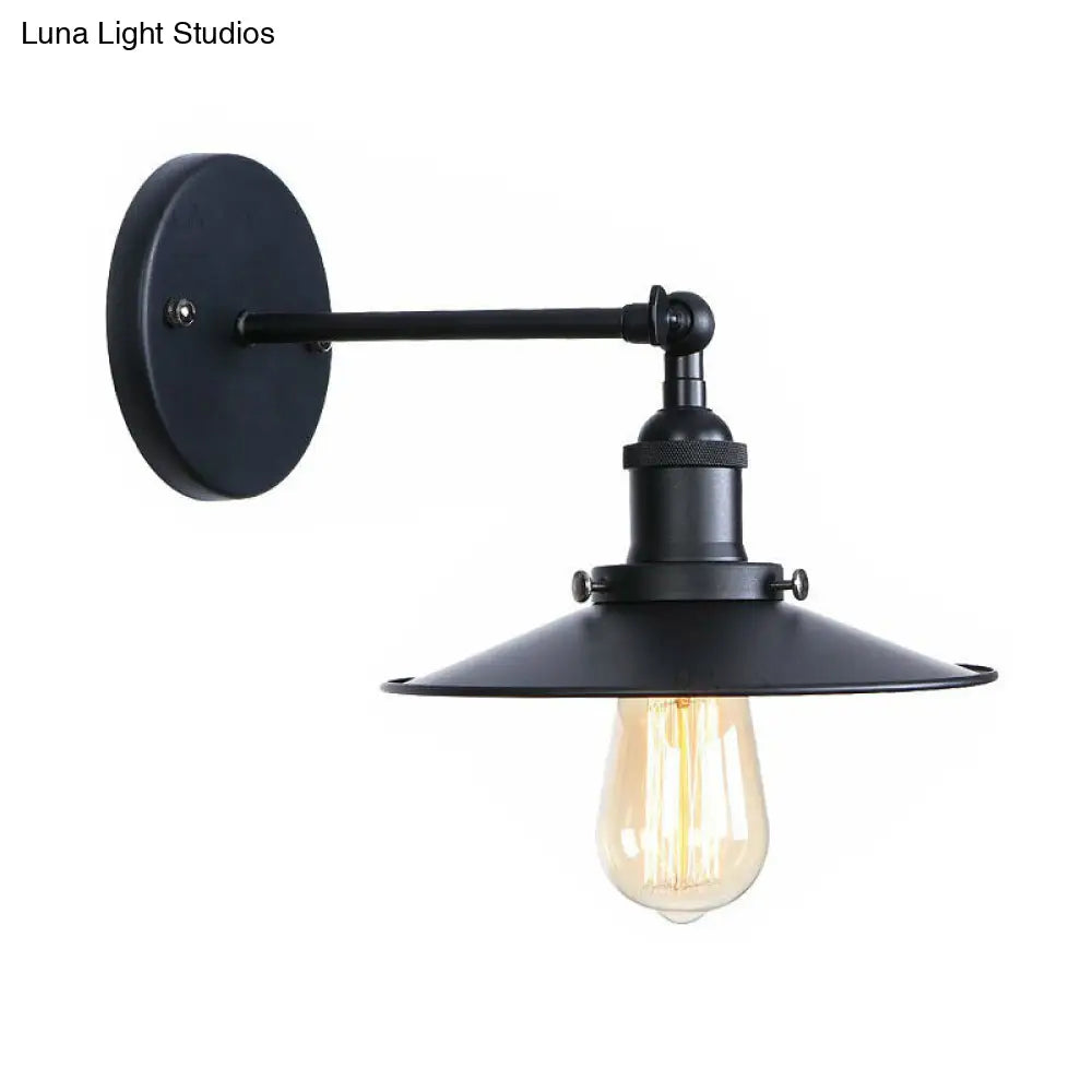 Vintage Adjustable Wall Lamp With Saucer Shade And Mesh Cage Design In Black