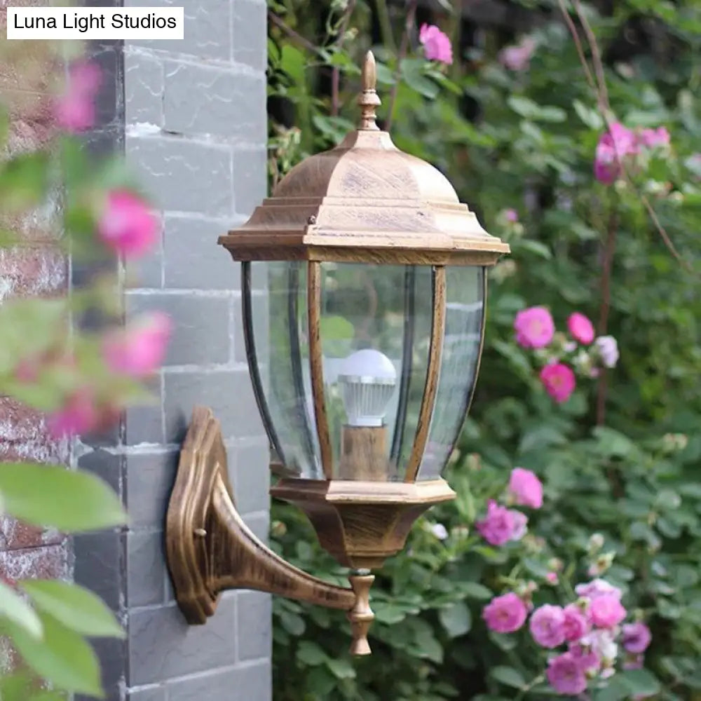 Vintage Aluminum Bell Garden Wall Lamp With Glass Shade - 1-Light Mount