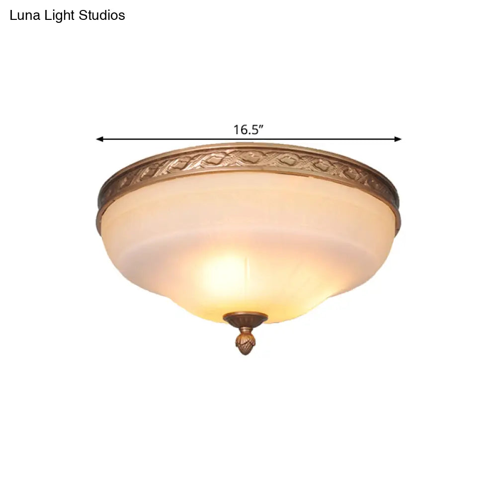 Vintage Amber Glass Ivory Ceiling Lamp - Curved Dome 14.5’/16.5’/20’ Wide Led Flush Mount Fixture