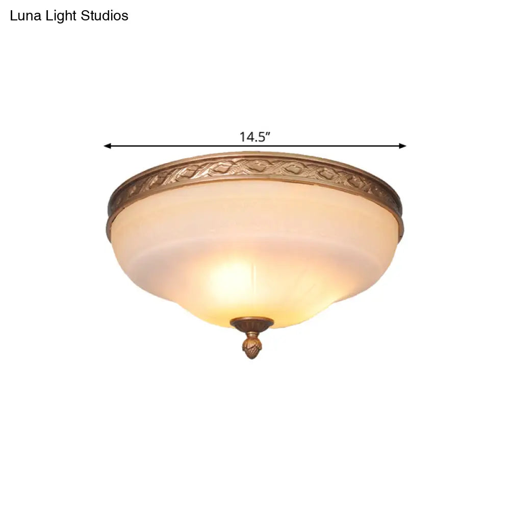 Vintage Amber Glass Ivory Ceiling Lamp - Curved Dome 14.5’/16.5’/20’ Wide Led Flush Mount Fixture
