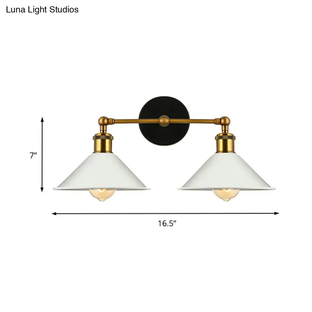 Vintage Antique Brass Cone Wall Sconce - Stylish 2-Light Mount For Living Room