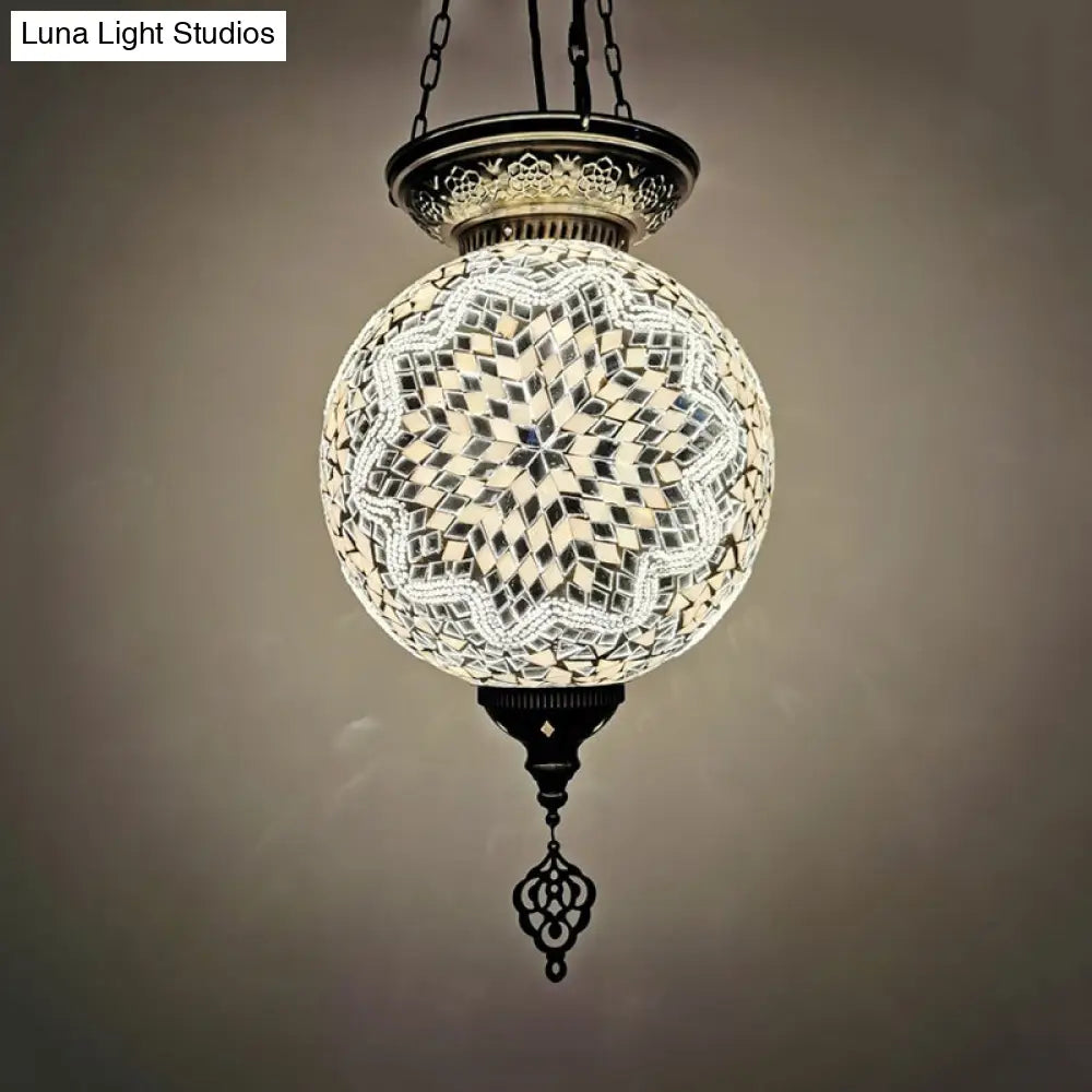 Vintage Art Glass Pendant Light Kit With Globe Design And Stained White/Red/Blue Shades For Dining