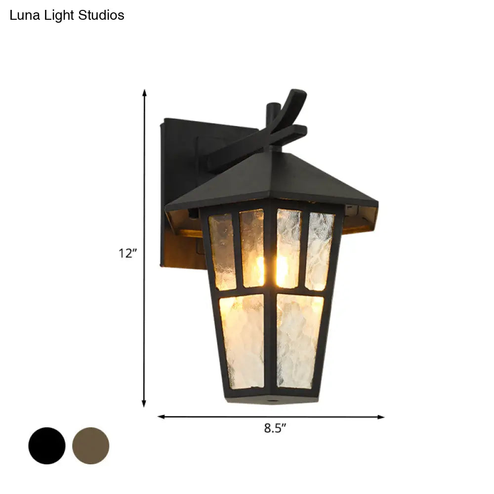 Vintage Birdcage Wall Sconce - Elegant Outdoor Bronze/Black Lamp With Clear Water Glass Single Light