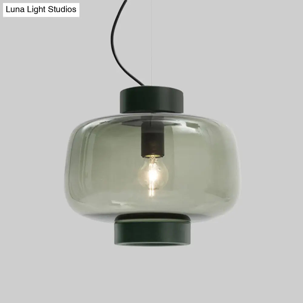 Vintage Black Bistro Pendant Light With Smoke Glass Shade - Drum Hanging Lamp Kit