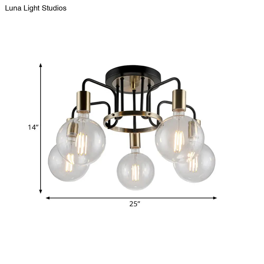 Vintage Black & Gold Semi - Flush Ceiling Lamp With Clear Glass - Ideal For Living Rooms (3/5 -