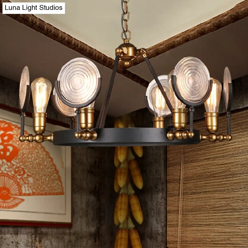 Vintage Black Grid Glass Lens Chandelier Lamp - 6/9/12 Lights Hanging Light Kit For Restaurants
