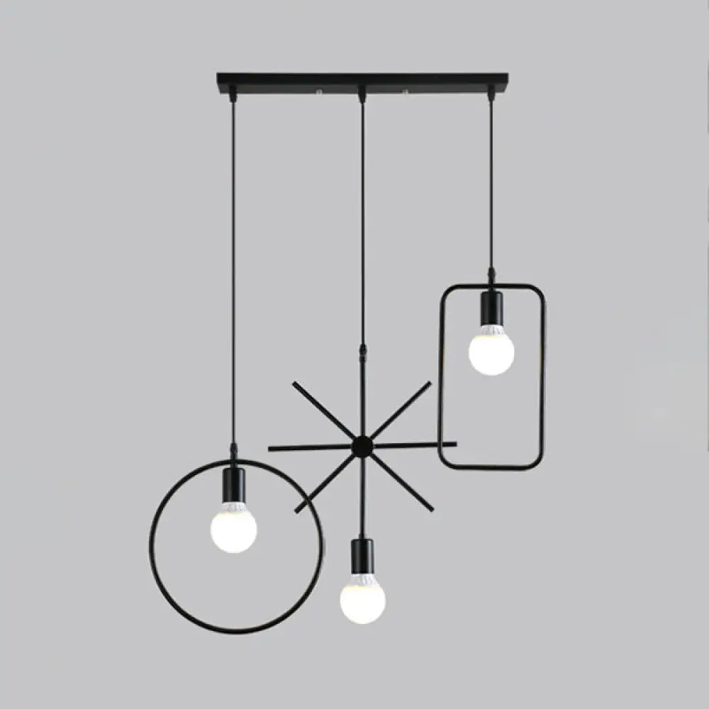 Vintage Black Metal Pendant Light For Dining Room - Multi Hanging Ceiling Fixture With Exposed Bulb