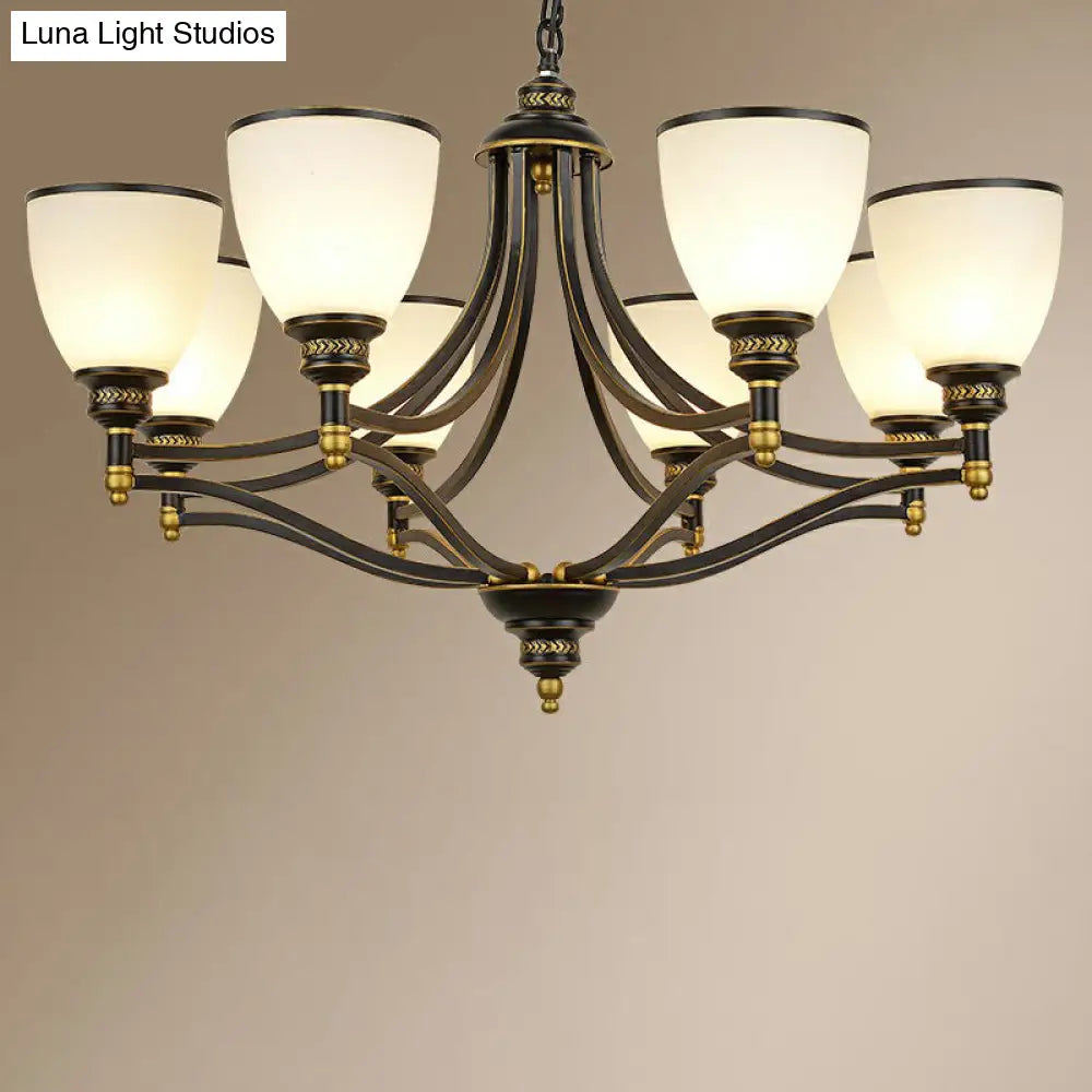 Vintage Black Opaline Glass Chandelier With Bell Shape - Elegant Suspension Lighting For Living Room