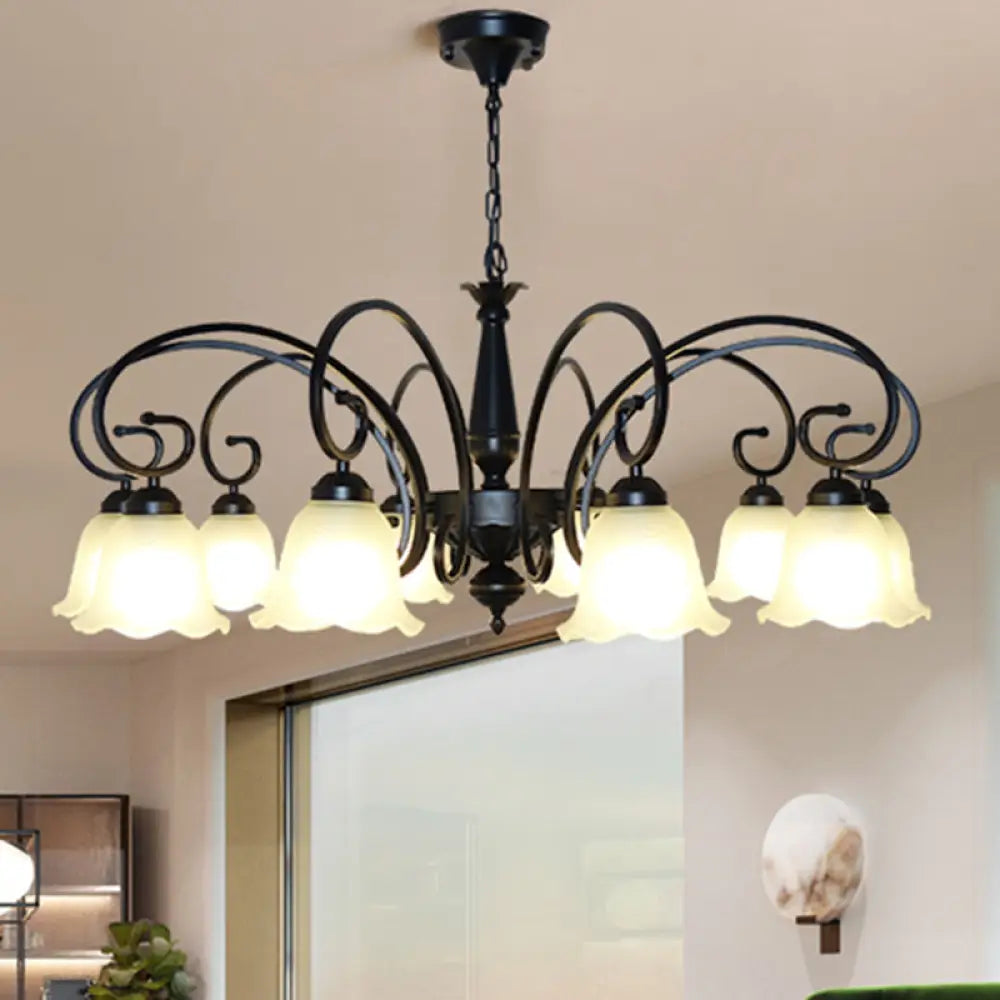Vintage Black Ruffle Glass Floral Chandelier Pendant Light For Dining Room 10 /
