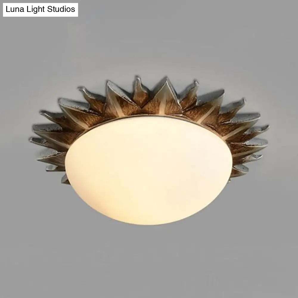 Vintage Black Sunburst Ceiling Light With Opal Glass For Living Room - 9’/15’ Wide