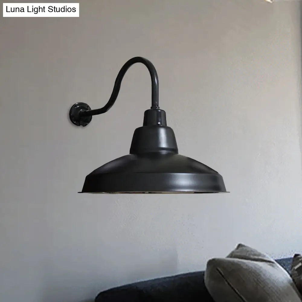 Vintage Black Wrought Iron Wall Sconce With Gooseneck Arm - Porch Lighting Fixture
