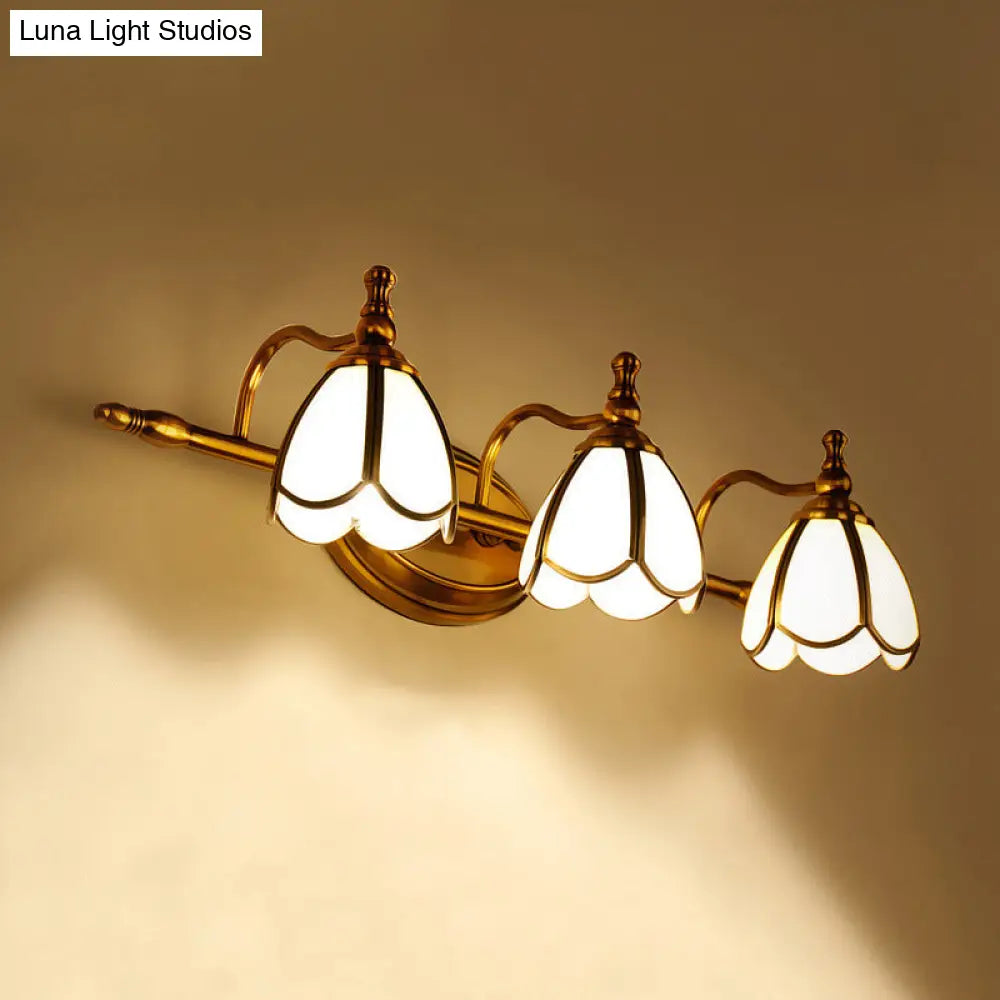 Vintage Brass Beveled Glass Floral Wall Sconce - 3 Bulb Bathroom Vanity Light