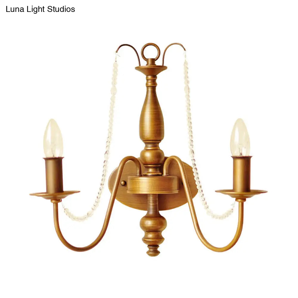 Vintage Brass Candle Wall Sconce With 2 Lights And Shade/Shadeless Option For Bedroom Mounting