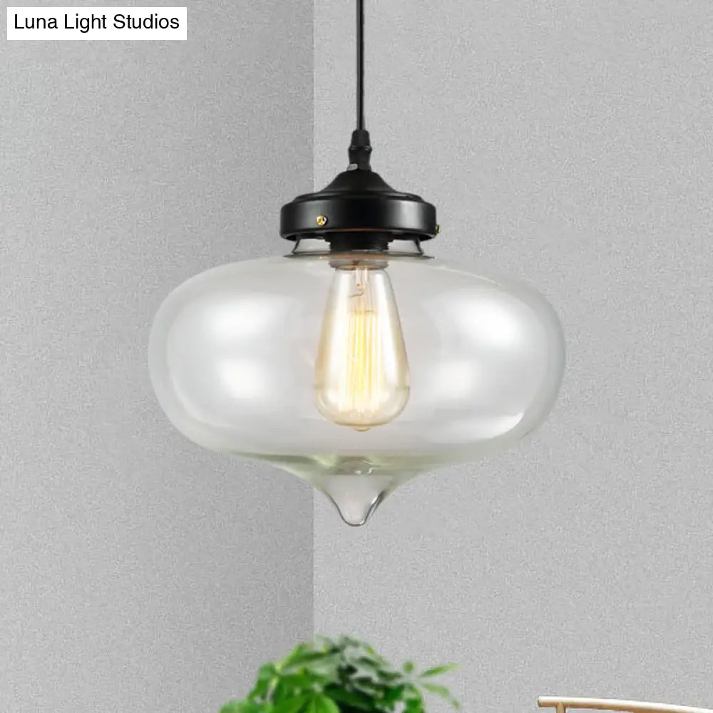 Vintage Brass Clear Glass Ceiling Pendant Light - 1-Light Cylinder/Dome/Schoolhouse Lamp
