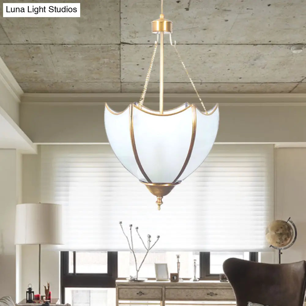 Vintage Brass Dome Chandelier Lamp - 5 Heads Ceiling Pendant Light With White Glass For Living Room