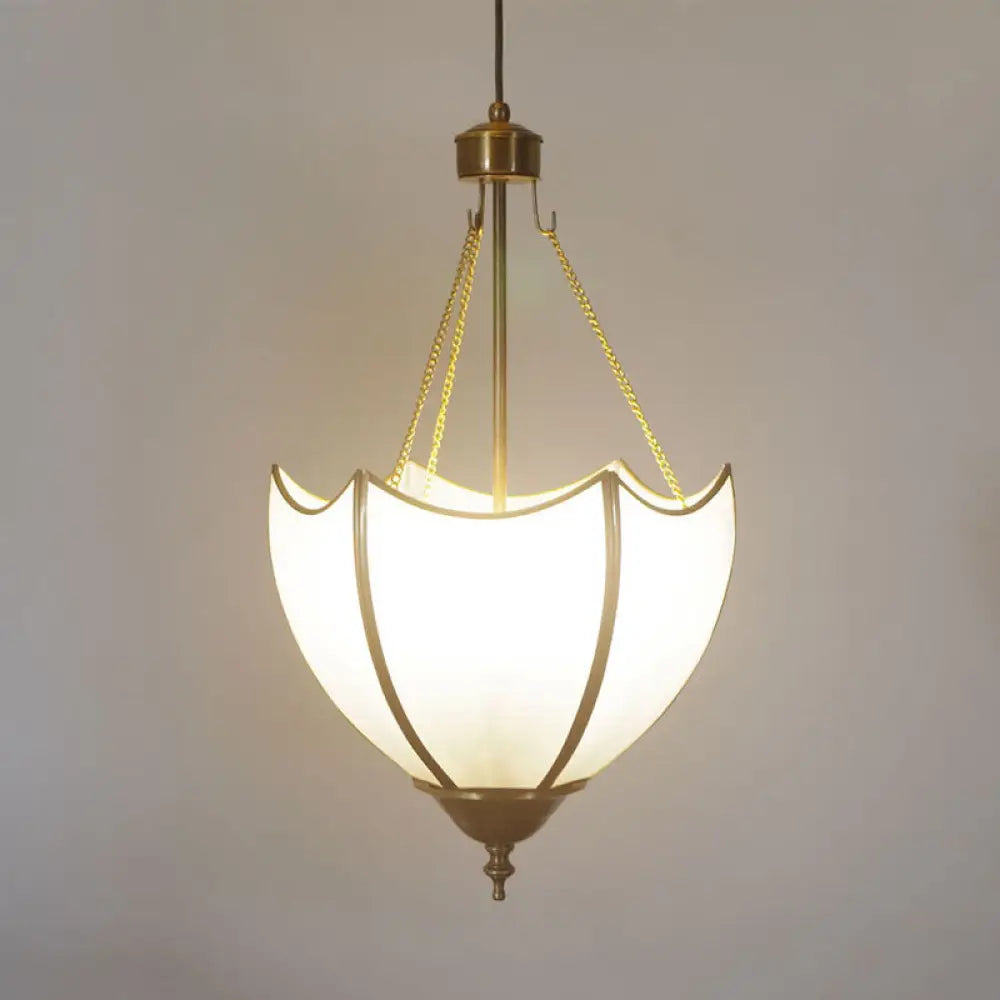 Vintage Brass Dome Chandelier Lamp - 5 Heads Ceiling Pendant Light With White Glass For Living Room