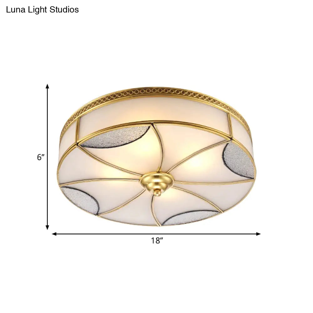 Vintage Brass Flushmount Light With Frosted Glass - 4 Lights Round Ceiling Mount For Living Room