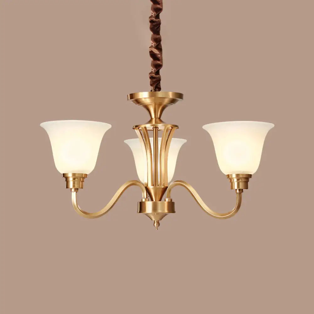 Vintage Brass Pendant Chandelier With Frosted Glass For Flared Stair Ceilings 3 /