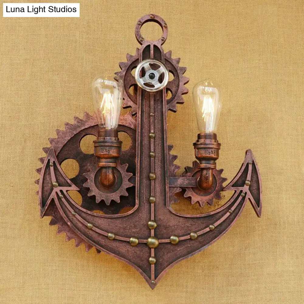 Vintage Brass/Rust Wall Light Sconce Lamp - 2 Bulbs Anchor Mount Ideal For Restaurants