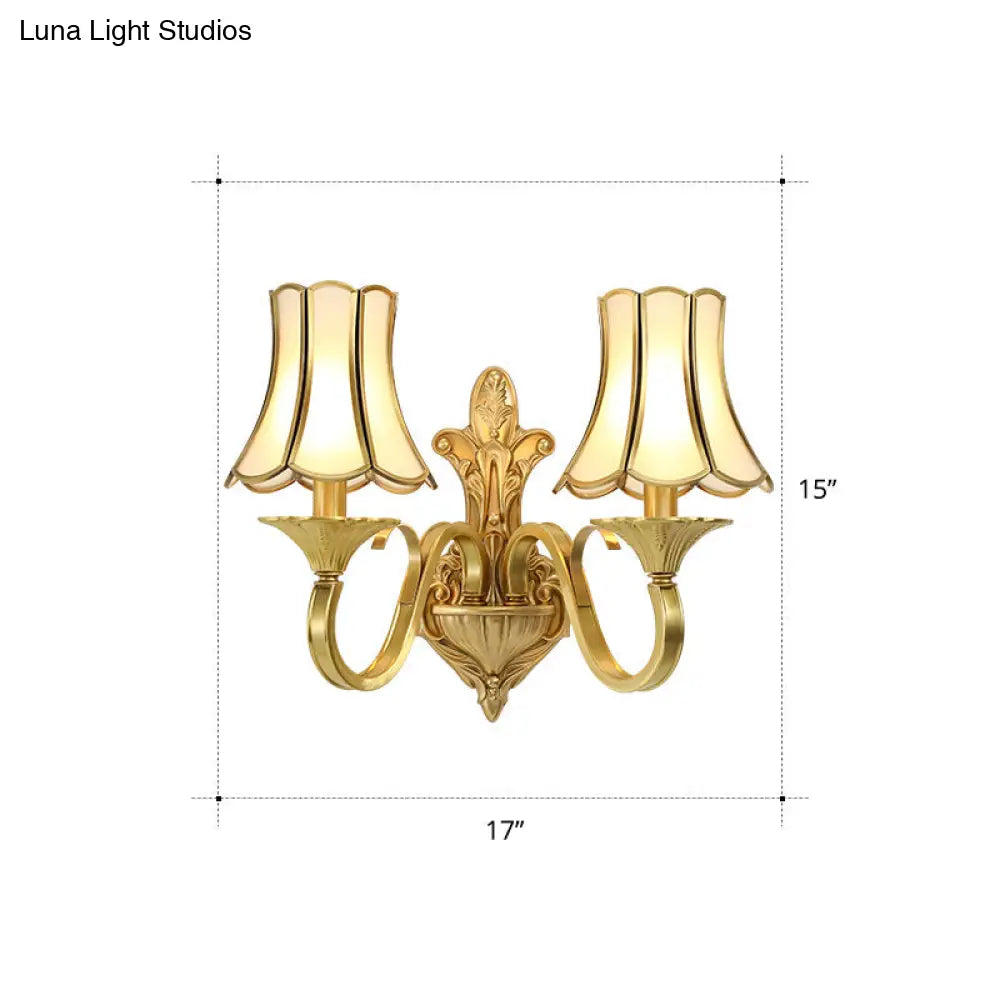 Vintage Brass Wall Mounted Bell Beveled Glass Light Fixture For Living Room