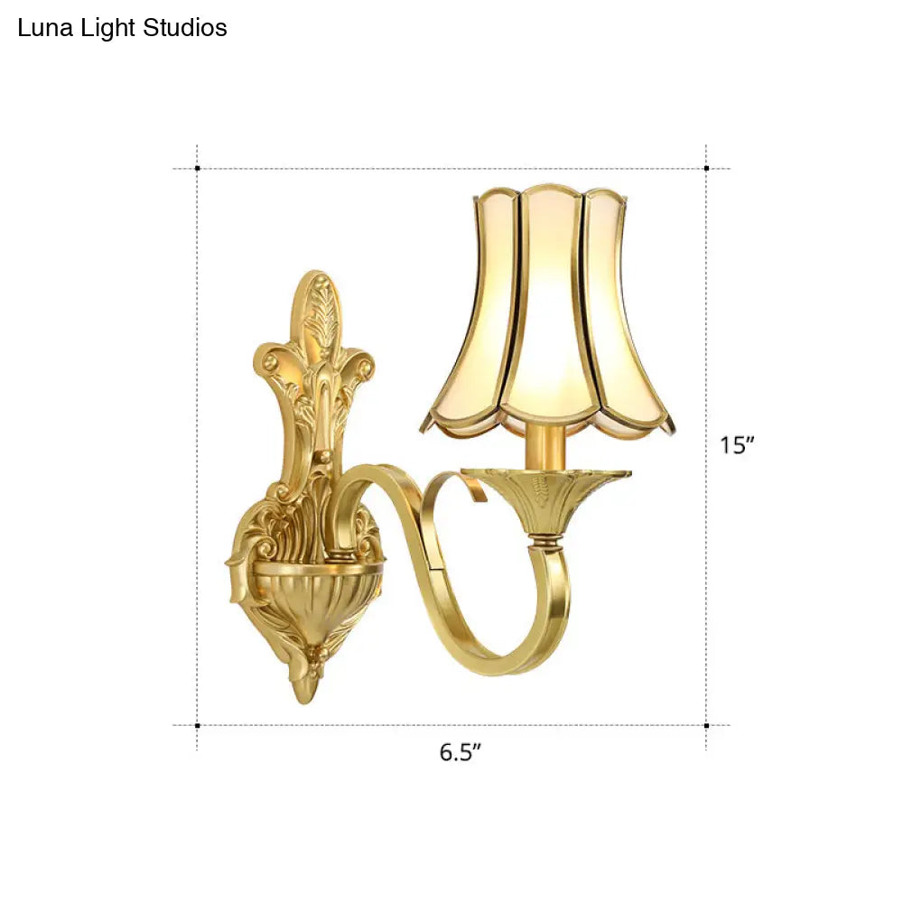 Vintage Brass Wall Mounted Bell Beveled Glass Light Fixture For Living Room
