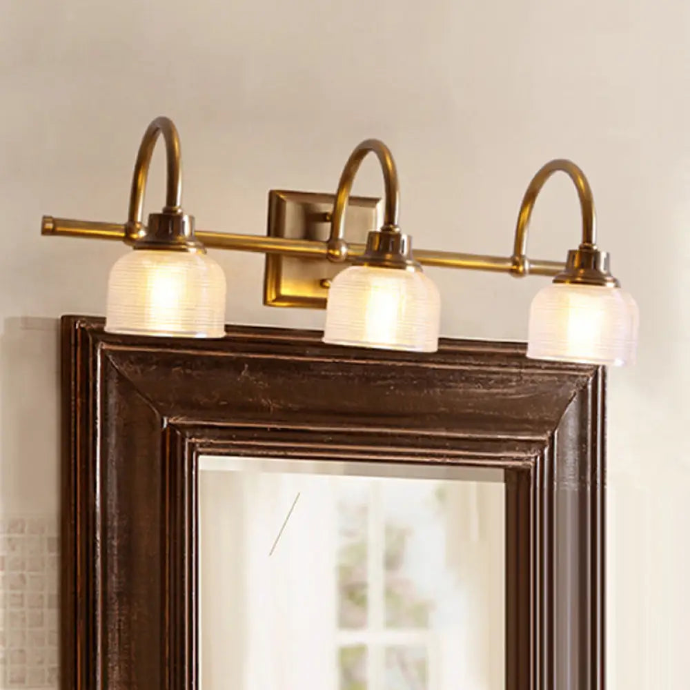 Vintage Brass Wall Sconce With Ribbed Glass Shade For Bathroom Vanity - 1/2/3 Light Options 3 /