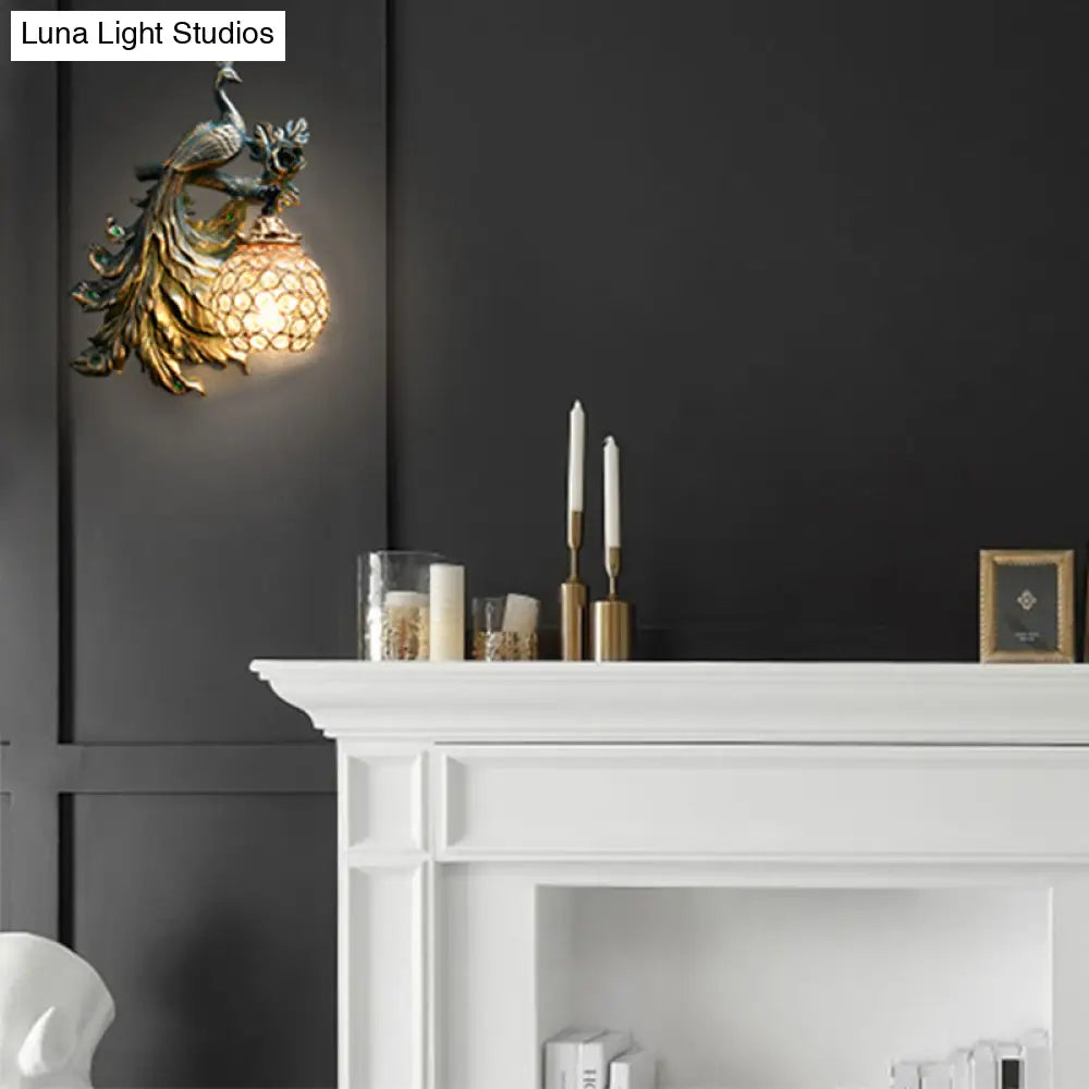 Vintage Bronze Wall Sconce With Phenix Resin Design - Perfect For Living Room