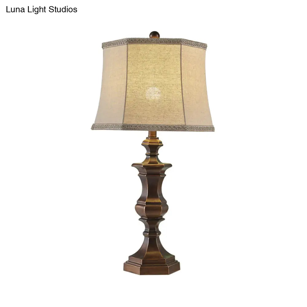 Vintage Brown Resin Night Table Lamp - 1 Light Bedroom Reading With Tapered Shade