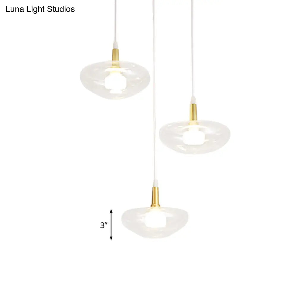 Vintage Clear Glass Chandelier: Oval Multi Light - 3 Bulb Pendant Lamp For Dining Room With Canopy