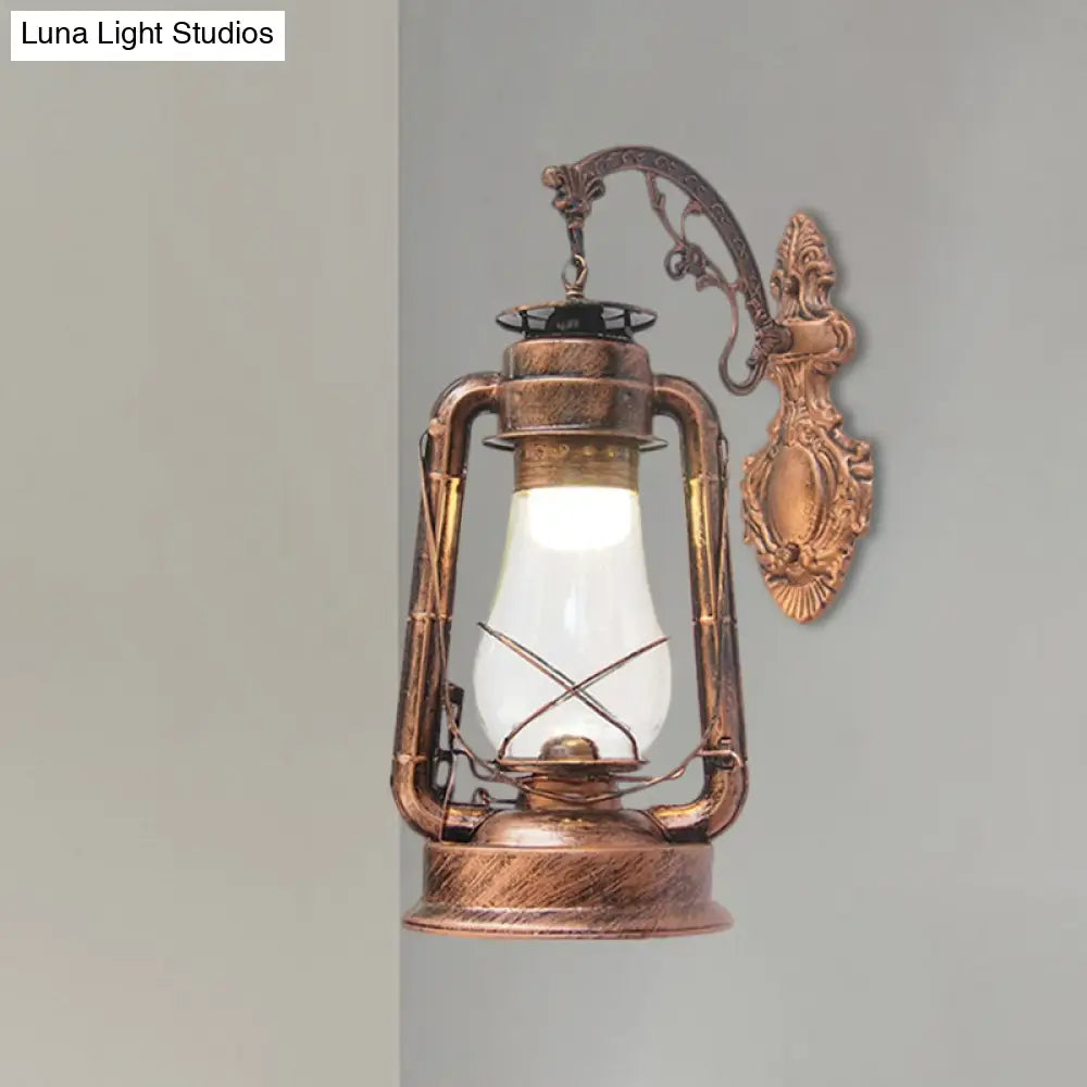 Vintage Clear Glass Lantern Wall Sconce For Outdoor Lighting With Single Bulb In Black/Bronze/Copper