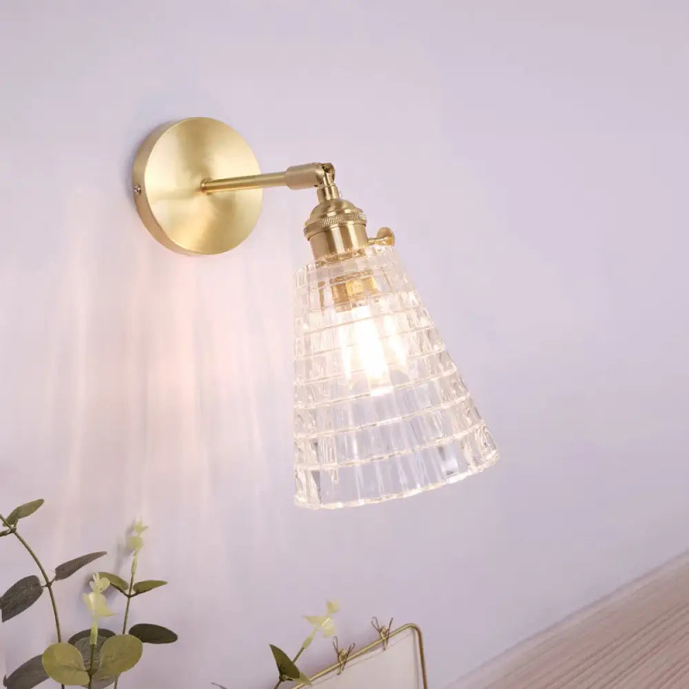 Vintage Clear Glass Wall Mounted Lamp - Single-Bulb Light Fixture For Bedroom / J