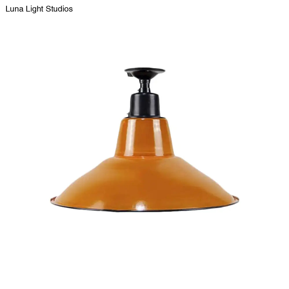 Vintage Cone Semi Flush Mount Ceiling Light In Orange - Perfect For Balcony
