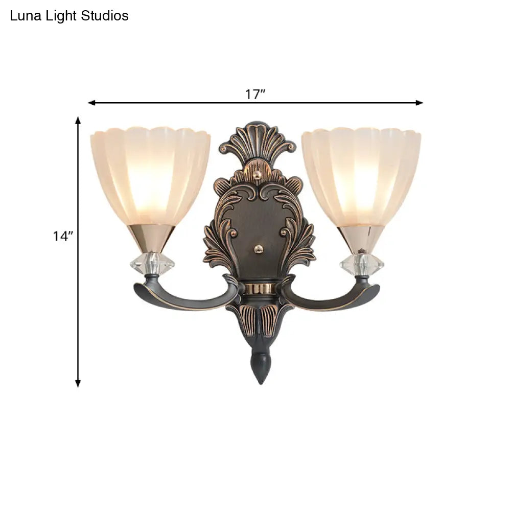 Vintage Cone White Ribbed Glass Wall Mounted Lamp For Living Room - 1/2 Bulbs Lighting Idea