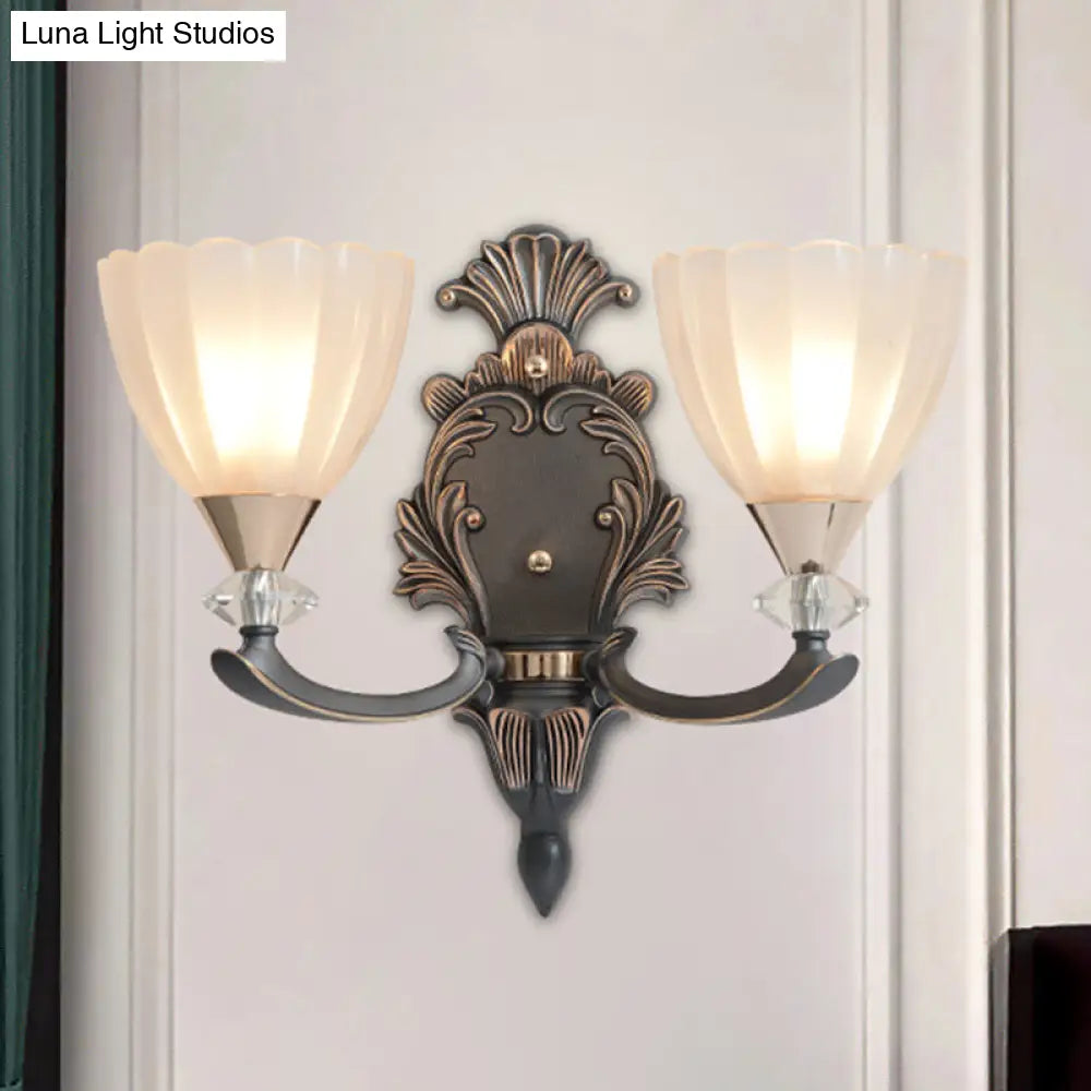 Vintage Cone White Ribbed Glass Wall Mounted Lamp For Living Room - 1/2 Bulbs Lighting Idea