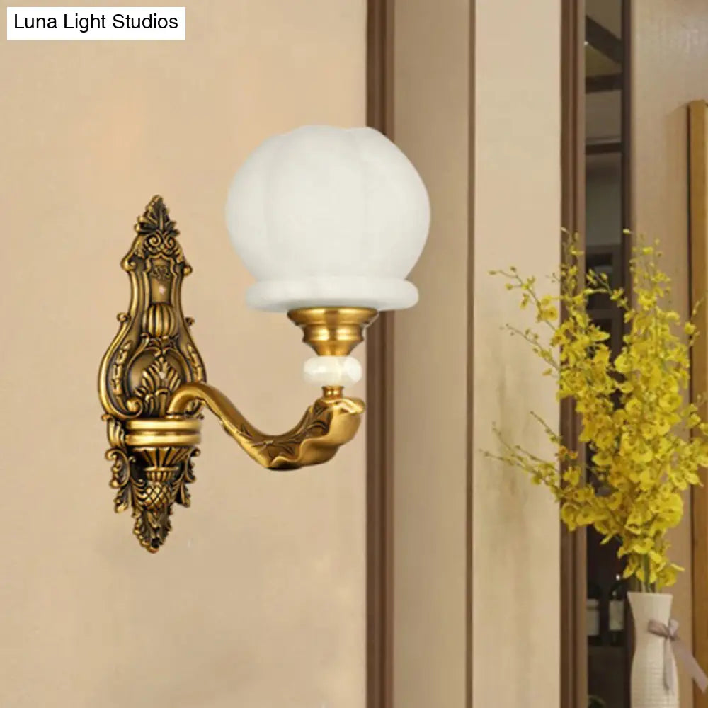 Vintage Cream Glass Wall Sconce: Stylish And Elegant 1/2-Bulb Brass Lamp For Living Room