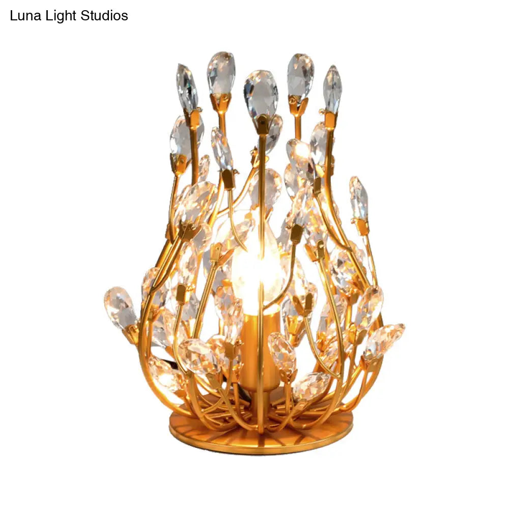 Vintage Crystal Flower Vine Table Lamp With Faceted Gold/Silver Finish - Elegant Hotel Nightstand