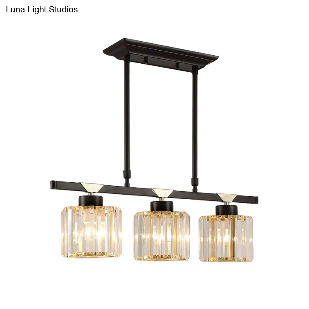Vintage Crystal Pendant Light With 3/4 Heads For Dining Room - Black