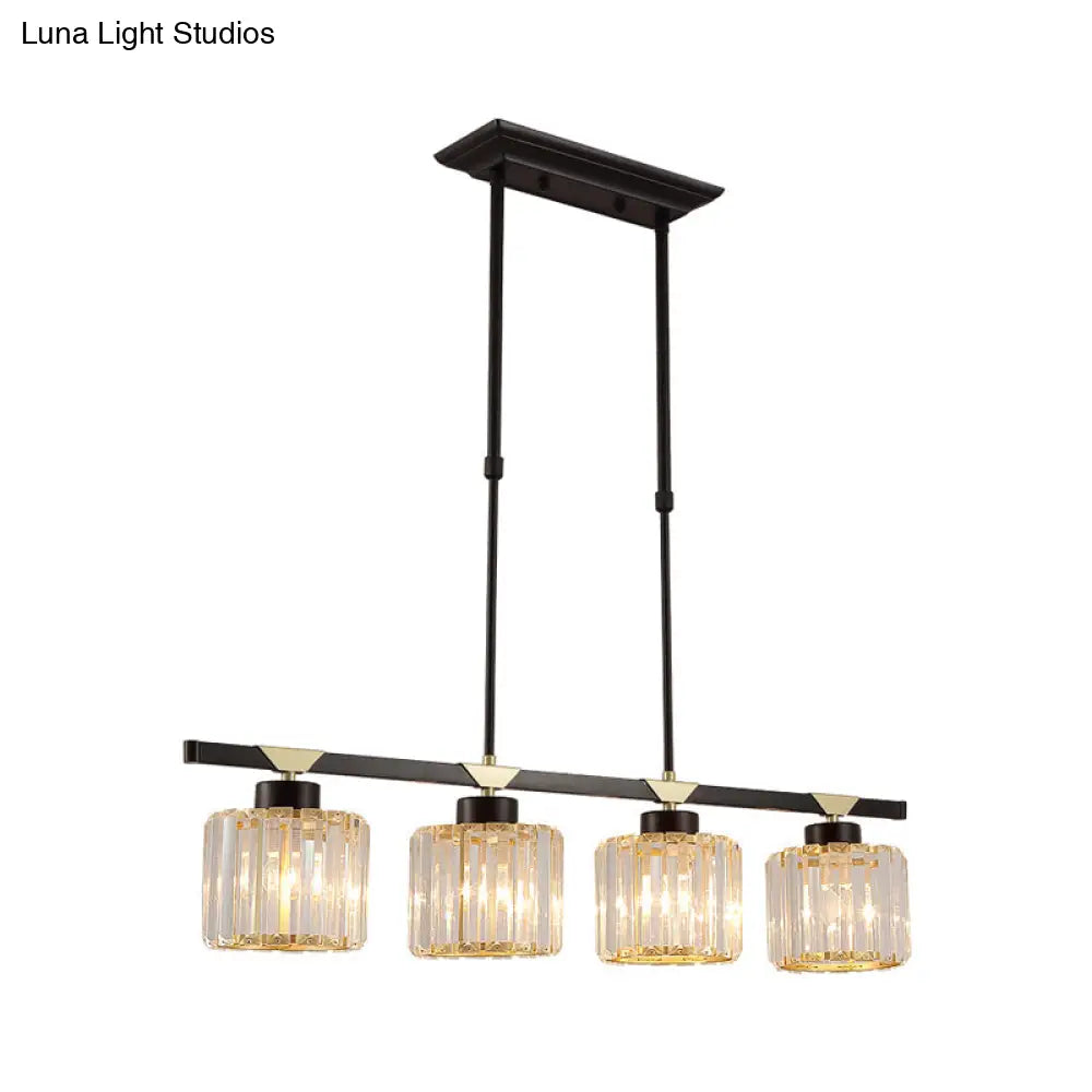Vintage Crystal Pendant Light With 3/4 Heads For Dining Room - Black