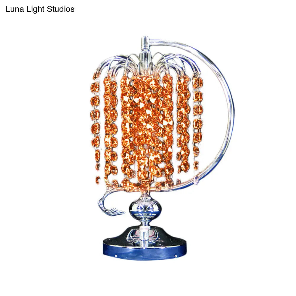 Vintage Crystal Table Lamp: 1-Head Drooping Tassel Night Light In Retro Pink/Yellow/Blue Polished