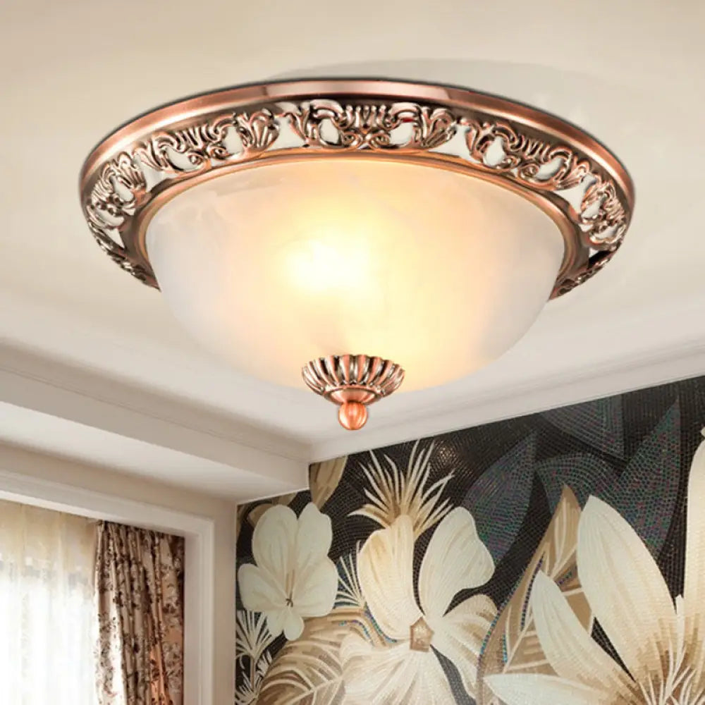 Vintage Dome Glass Flush Mount Ceiling Light Fixture - 2 Bulbs Brass/Bronze/Copper Finish