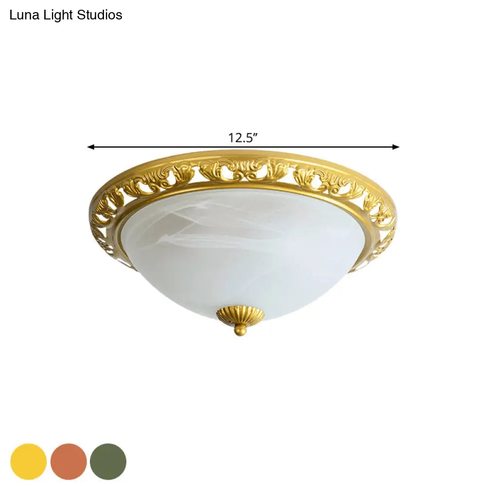 Vintage Dome Glass Flush Mount Ceiling Light Fixture - 2 Bulbs Brass/Bronze/Copper Finish