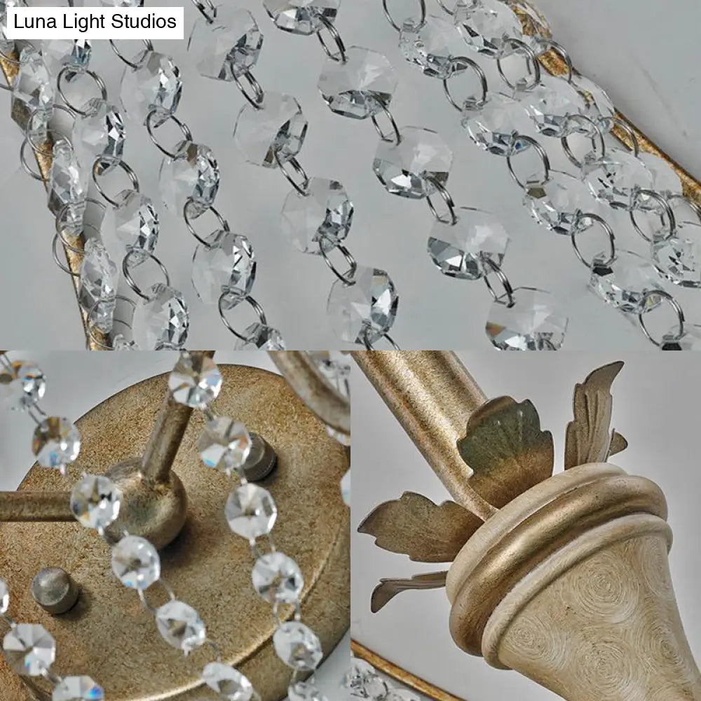 Vintage Empire Wall Light With Clear Crystal Bead And Champagne Finish - 2 Lights