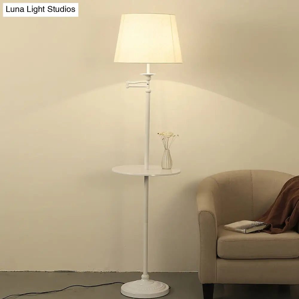 Vintage Fabric Cone Floor Lamp With Tray - Elegant Standing Light For Living Room