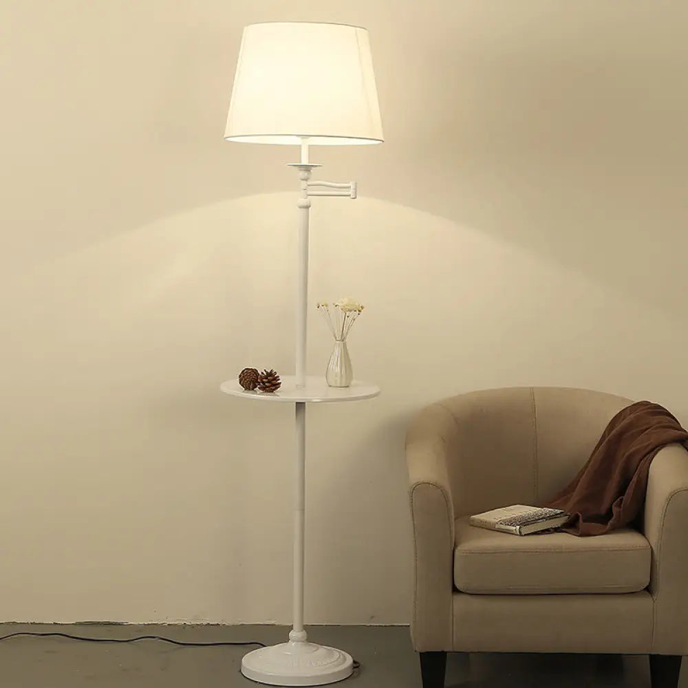 Vintage Fabric Cone Floor Lamp With Tray - Elegant Standing Light For Living Room White