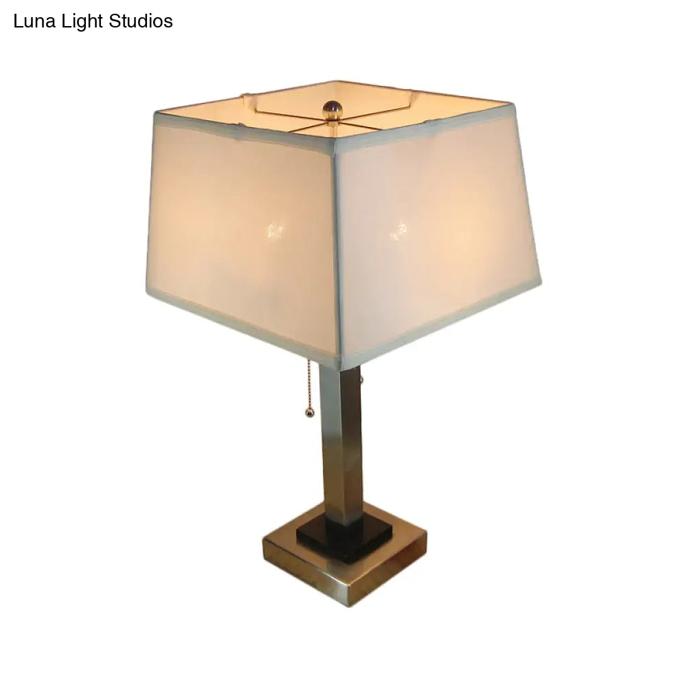 Vintage Fabric Cube Cage Table Lamp With Chrome Finish And Pull Chain - Perfect For Reading