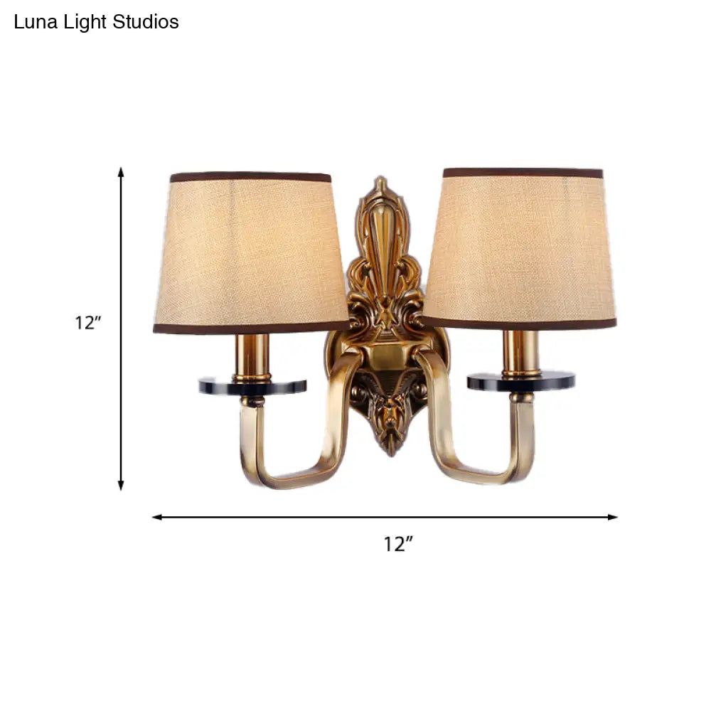 Vintage Fabric Shade Gold Wall Sconce Elegant 1/2-Light Barrel Mount Fixture Ideal For Living Room