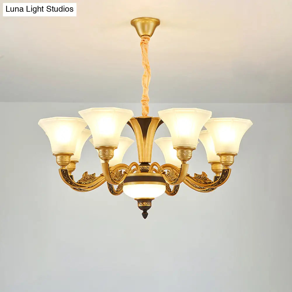 Vintage Flared Suspension Chandelier For Living Room - Cream Frosted Glass Light